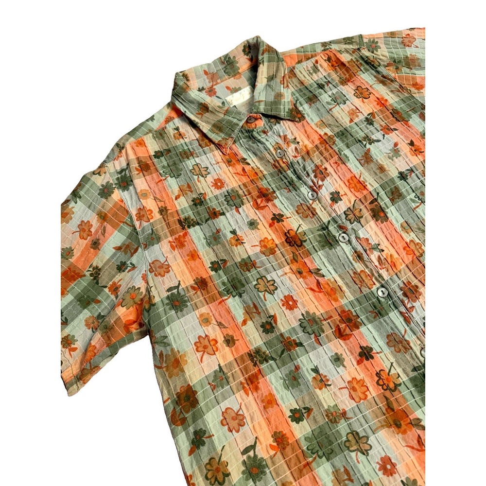 Bobbie Brooks Floral Button Up Top Size XL Madras Plaid Cottagecore Country Boho